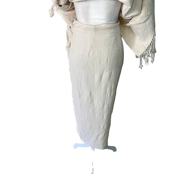 W Fringe Jacket Skirt Set Womens Viscose Cotton Pockets Open Front Wrap Style - Picture 10 of 12